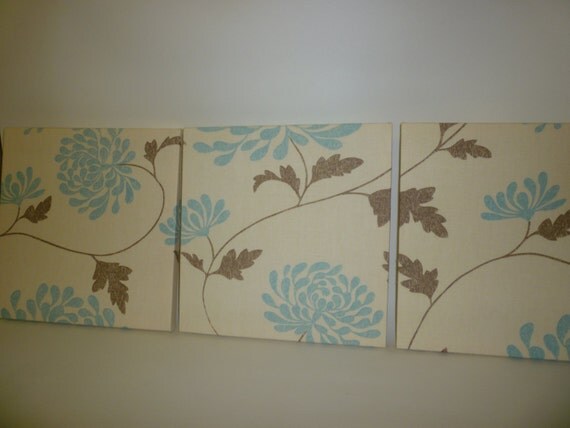 Fabric Wall Art Duck egg Blue Cream Funky Fabric by WickedWalls