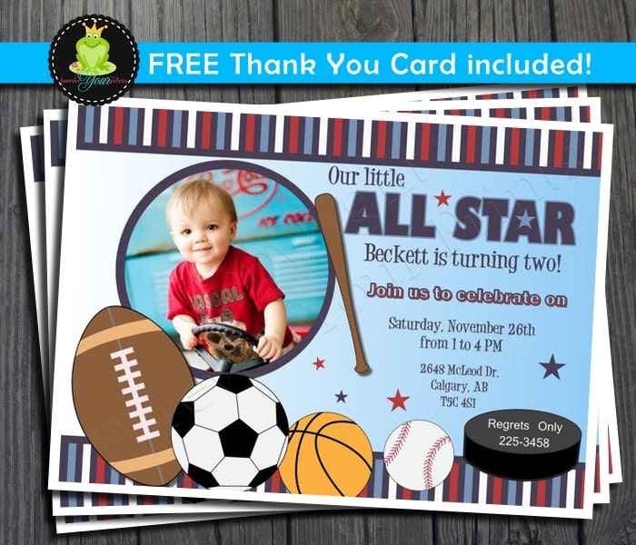 Sports Birthday Invitation - FREE Thank You Card included Il_570xn