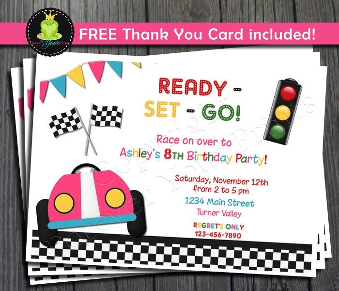 Race Car Birthday Invitation - FREE Thank You Card included Il_570xn