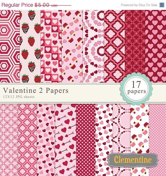 40% OFF SALE Valentine digital paper 12x12, digital scrapbook paper, commercial use-valentine2- Instant Download Il_570xn