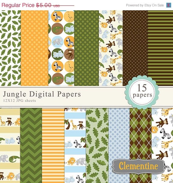 40% OFF SALE Jungle digital papers, digital scrapbooking paper, royalty free commercial use- Instant Download Il_570xn