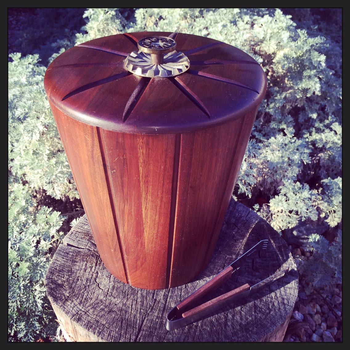 Vintage Ultimate Bachelors Ice Bucket in Walnut Vermillion Wood  - DustandDaze