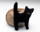 Hand felted brooch in black. Felt fashion. Little black cat, kitty. Animal. Fiber art. - EttarielArt