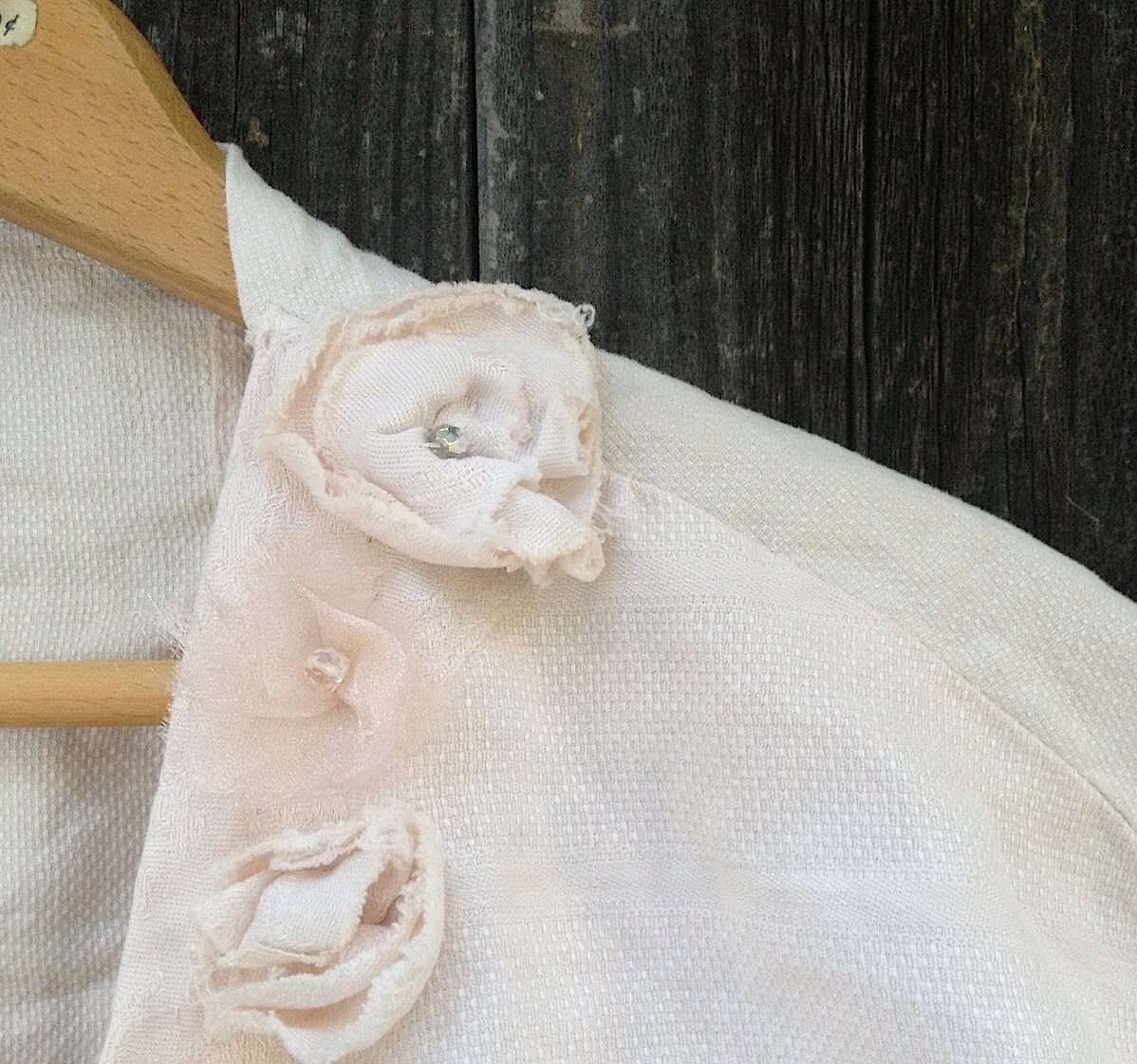 summer hand dyed ecru bride vintage fabric bolero pure linen shrug wedding bridesmaid bride  handmade roses eveteam - kateblossom