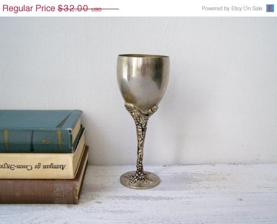 Holiday SALE Silver Plated Wine Goblet, Vintage Ornate Tableware, Holiday Table decor, Wedding gift, Art nouveau footed wine glass, Man gif - MeshuMaSH