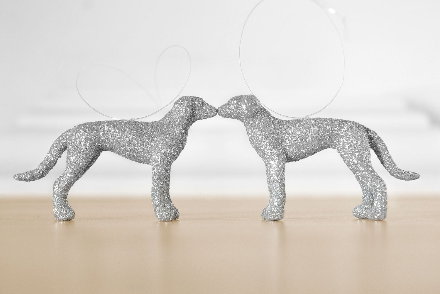 Greyhound Ornaments in Silver Glitter. Dog Lover Gift Set of 2 Home Decor, Birthday Party Favors or Decoration, Spring Wedding Favors - wishdaisy