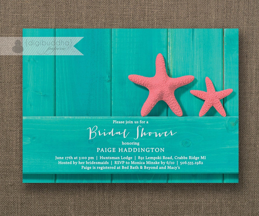 Turquoise Beach Bridal Shower Invitation Pink By Digibuddhapaperie