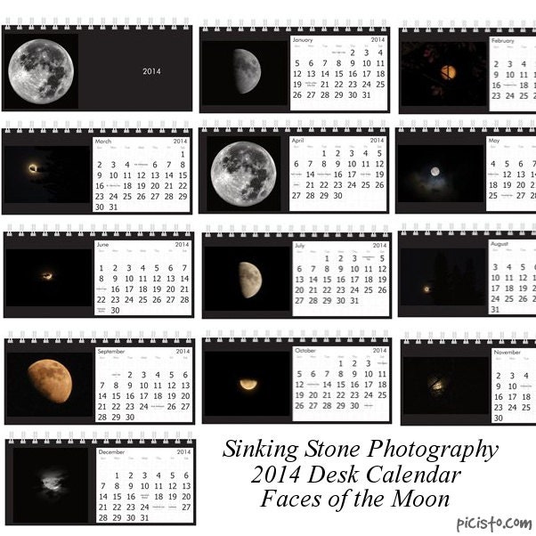 ... moon black and white and color photography 2014 desk calendar lunar