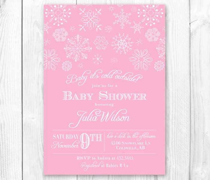 Snowflake Baby Shower Invitation - Pink. Baby It's Cold Outside. DIY Printable Winter Bridal Shower, Baby Shower or Birthday Invitation. Il_570xn