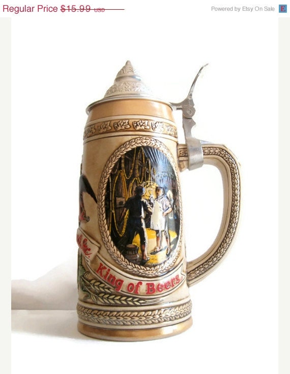 ON SALE ANHEUSER-Busch Collectors Stein - Limited-Edition - Lidded Stein - D Series - 1980's