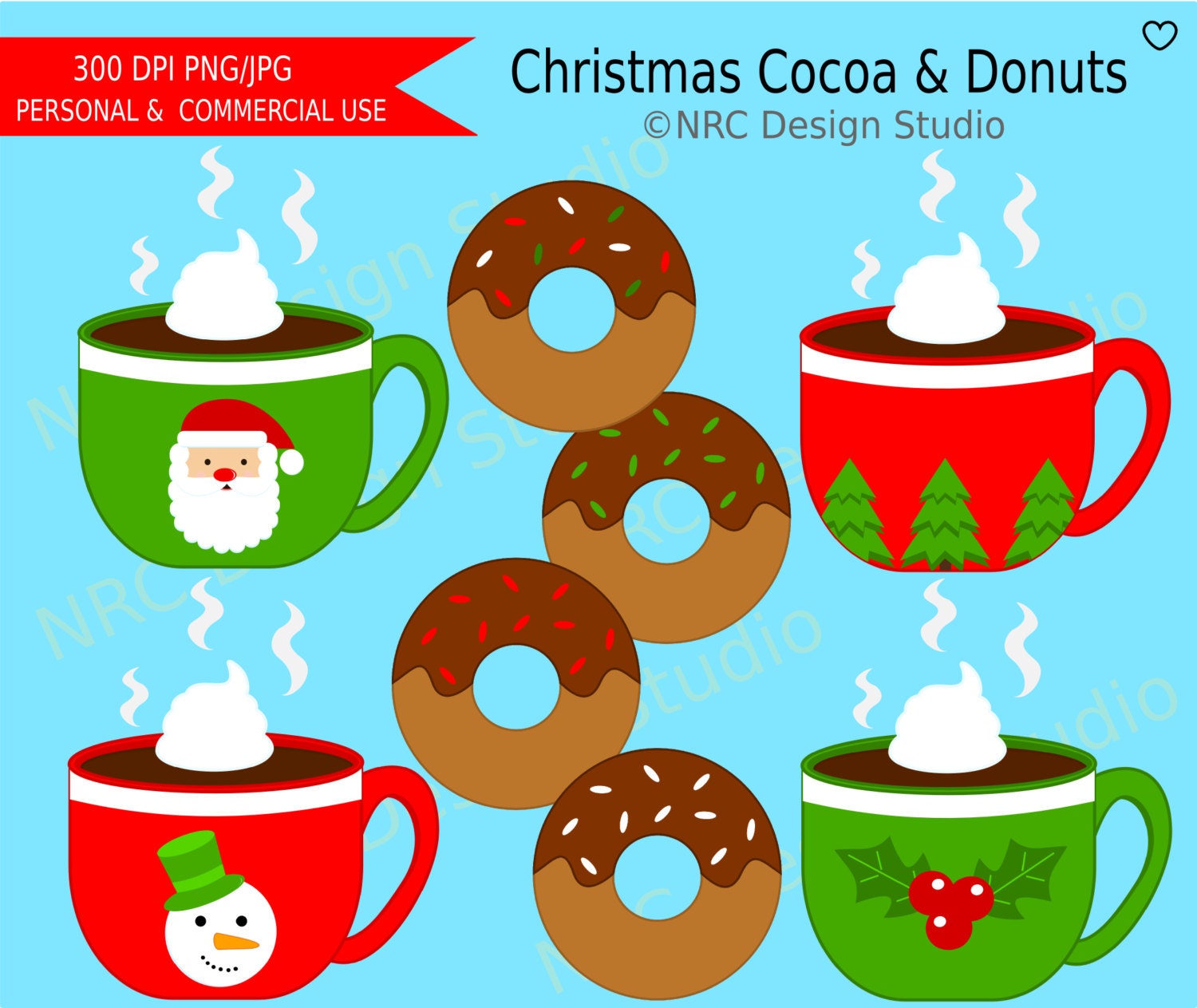 WINTER SALE - Christmas Clip Art - Christmas Cocoa and Donuts Clip Art - Digital Christmas Clipart Il_570xn