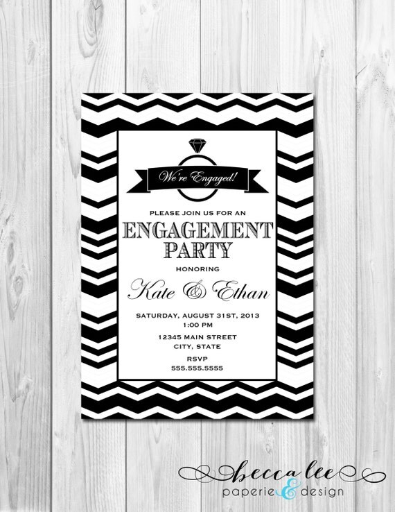 Engagement Party Invitation - Black and White Chevron - Ring Silhouette - DIY - Printable Il_570xn