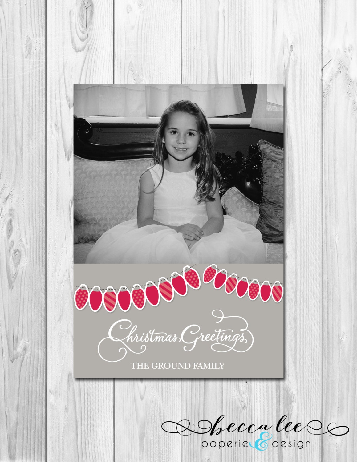Printable Photo Holiday Card - Holiday Lights - Red - Christmas Greetings - Customizable Il_570xn