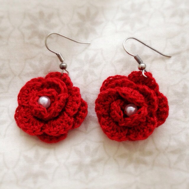 Popular items for crochet rose earring on Etsy
