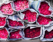 Bouquets of Pink Roses in Chiang Mai Market. Thailand. Nature Photography. Print by OneFrameStories. - OneFrameStories