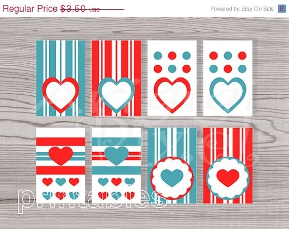 CHRISTMAS SALE 50% OFF Gift Tags Red Blue White Hang Tags stripes and hearts instant download Png Pdf file Il_570xn