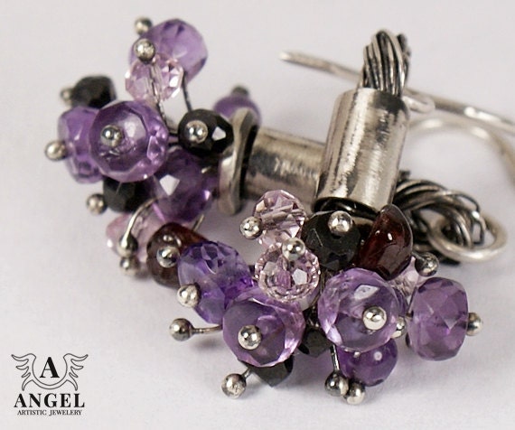 VIOLET HILL, Violet Tourmalines,Purple Garnet, Sterling Silver Earrings - Womens Earrings - Rustic Earrings - Etno Jewelry - AngelJK
