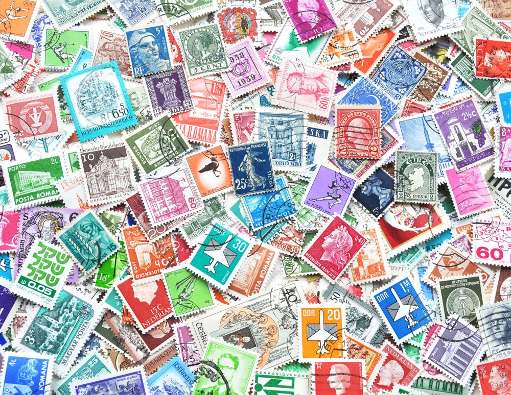 X Vintage Postage Stamps From Around The World Colourful