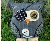 Pinstripe Pirate Owl.  Owl pillow.  Owl cushion.  Owl plushie. - TheSherbetPatch