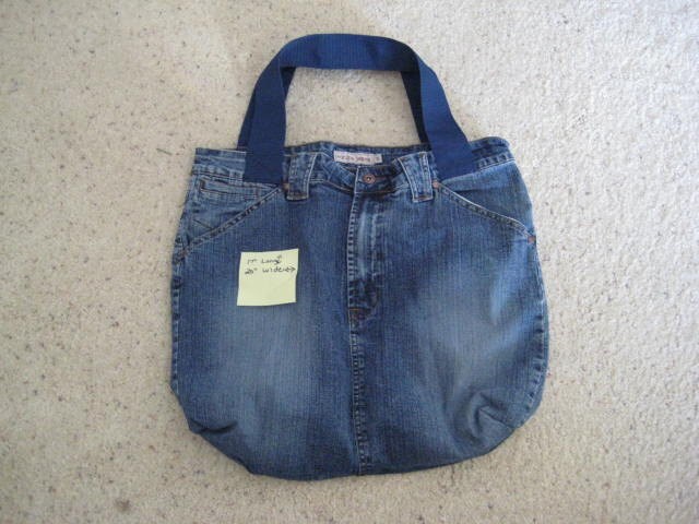 Market Grocery Tote Bag Repurposed Denim with Poly Webbing Handles Large Size