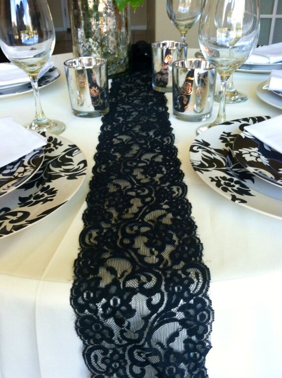 6ft Lace Table Runner Black 6in Wide x 78in by LovelyLaceDesigns