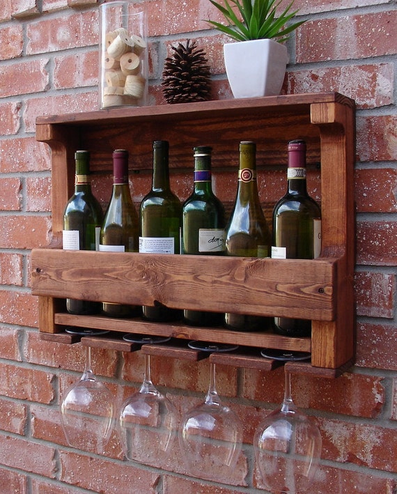 Corvallis Rustic Wall Mount Wine Rack with 4 Glass by KeoDecor