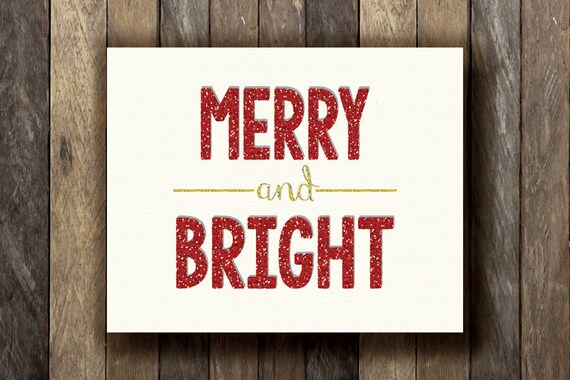 Merry and Bright - Christmas Printable - Red and Gold - Holiday Wall Decor - Christmas Decor - Printable Wall Art