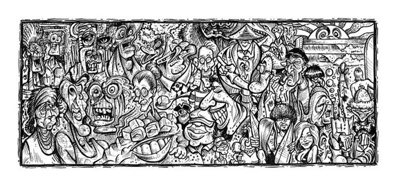 Items similar to Whimsical Fun Pen and Ink Art, Insane Faces Collage