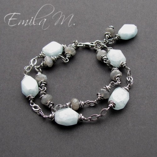 Of blue and gray bracelet â�� stylish sterling silver jewelry with natural gemstones: labradorite and aquamarine - EmiliaJezior