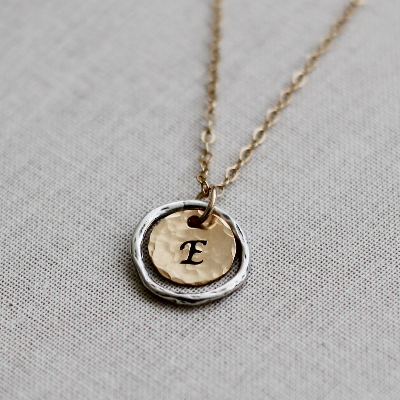 Eternity Circle Initial Necklace Two Tone Gold & by VivaRevival