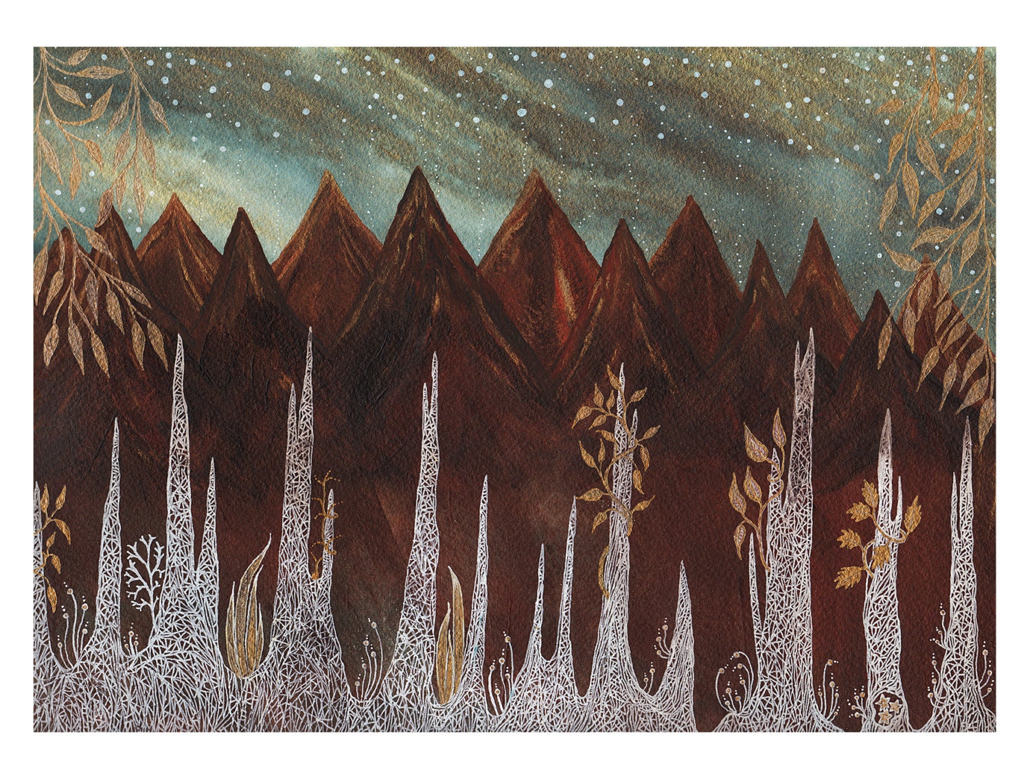 Original Painting-Ice forest and the crimson mountains