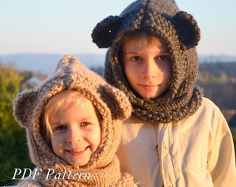Knitting pattern hooded Zindy cowl hooded Knit  scarf. child's hood. Mouse PATTERN. Hooded scarf