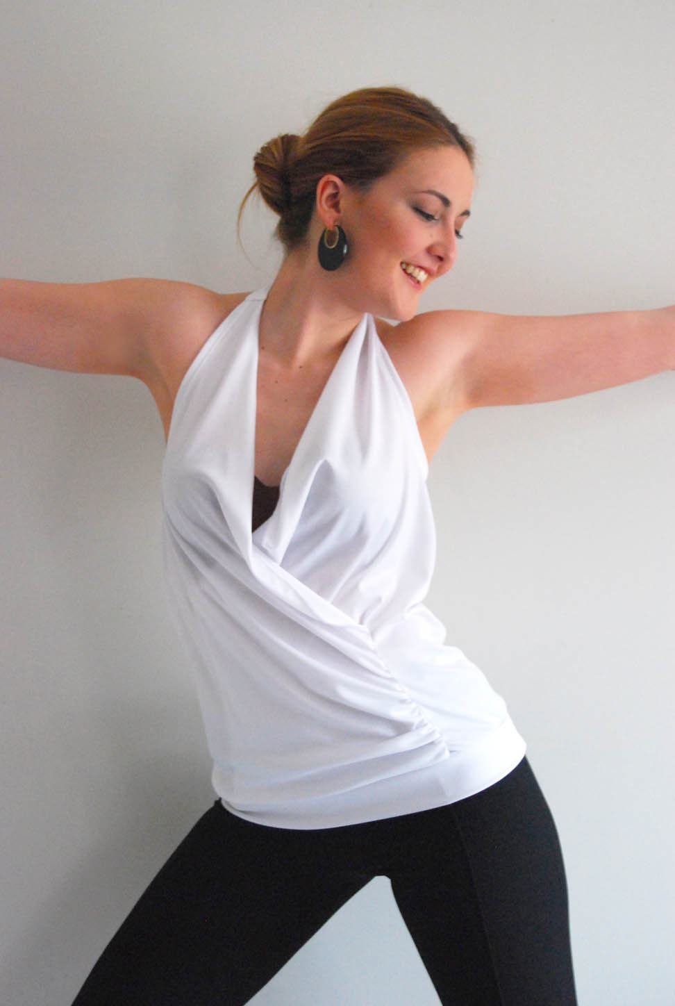Womens Basic Blouse-  White Drape Halter top - Crossover sexy all year top-  by MiXeDesigns lab - MixeDesigns