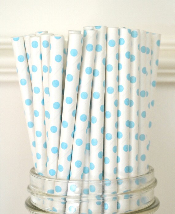 100 Light Blue Paper Straws, Swiss DOTS, Baby Boy shower, Drinking Straws, Party Favors, Cake Pops, Pixie Stix Il_570xn
