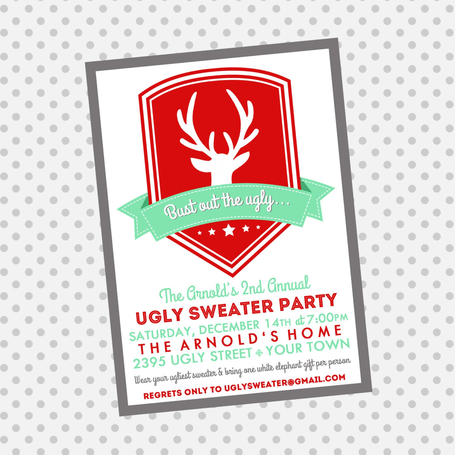 Ugly Sweater Party Invitation - Christmas Party Invite - Holiday Invite "Bust out the Ugly" Il_570xn