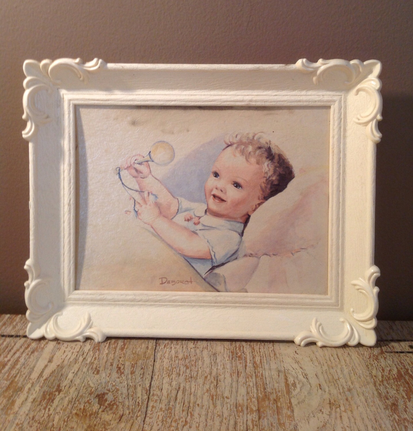 Vintage Baby Boy Wall Art - Nursery Decor - Framed Retro Baby Painting - PackandAlleys
