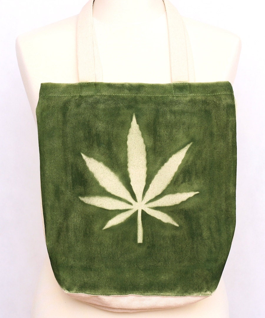 Hand painted cotton bag with cannabis leaf and face. Market bag, raw cotton. - DorSilk