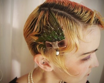 Bird Wing hair fascinator neutral brown and pale by AltarEgoDesign