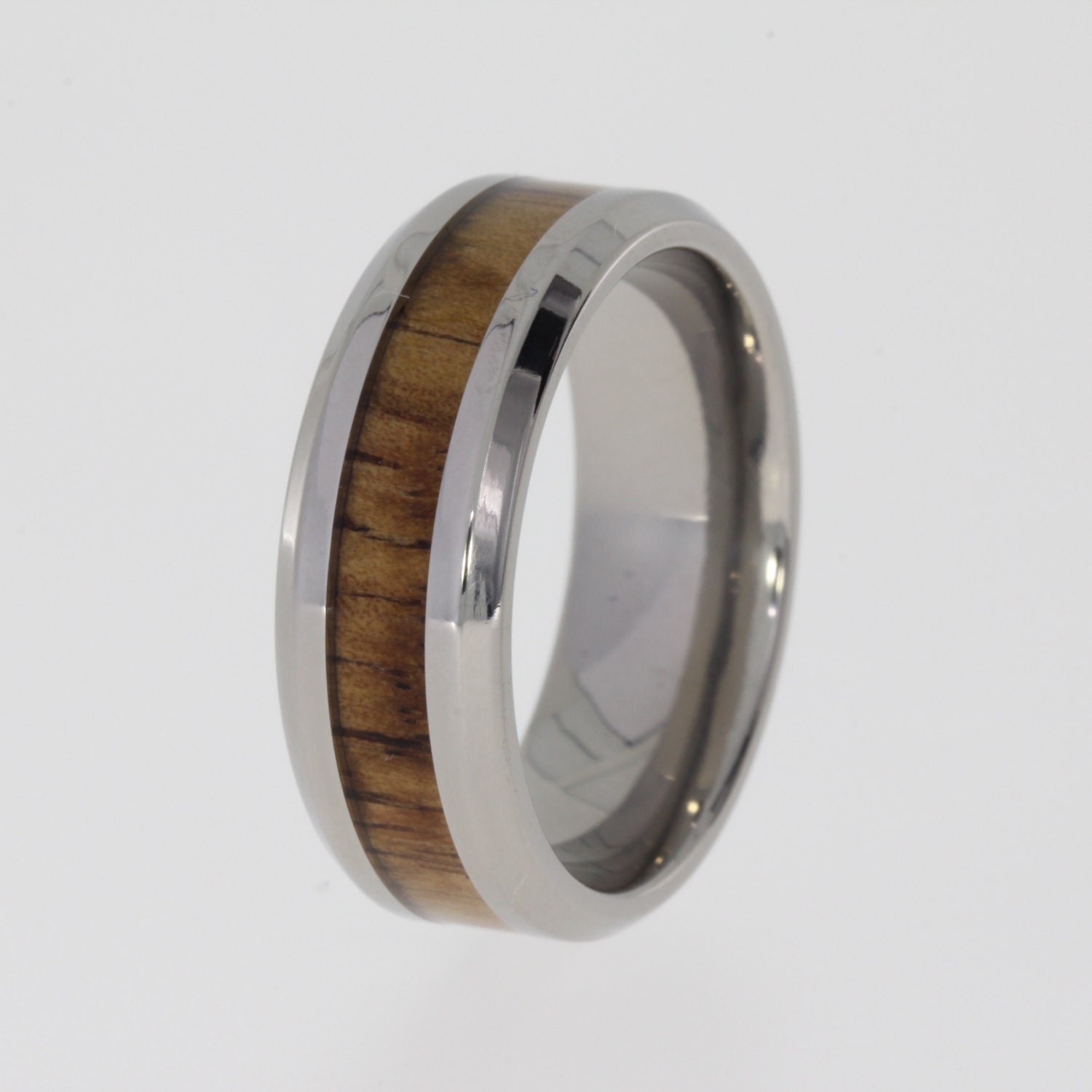 Koa Wood Ring beveled Titanium edge Wedding band or Engagement ring ...