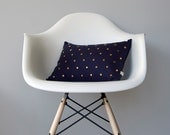 Studded Pillow Cover in Navy Linen | Polka Dot Pattern | by JillianReneDecor | Geometric Pillow | Home Decor | Gold Brass Studs - JillianReneDecor
