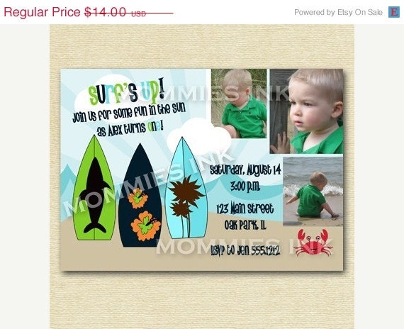HOLIDAY SALE 10% off Surf's Up Custom Photo Birthday Party Invitation - PRINTABLE Invitation Design Il_570xn