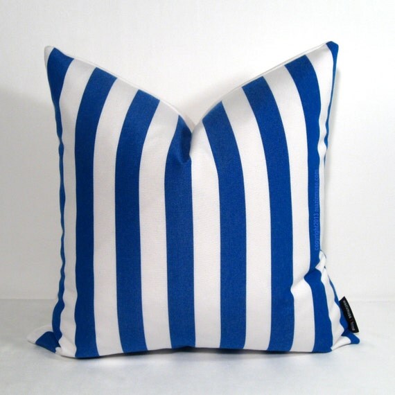 Cobalt Blue Striped Pillow Cover Outdoor Indoor by Mazizmuse