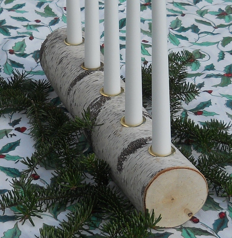 Advent Season Candle Holder Yule Log Birch by