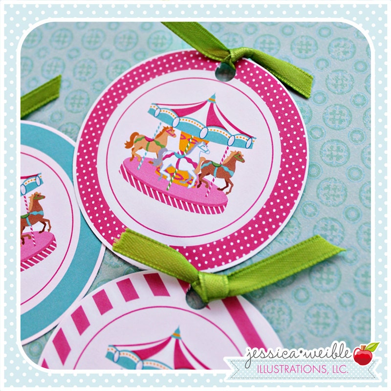 Pink Carousel - Printable Party Tags - Cupake Toppers - Printable Party Favors - Pink Carousel Party Printables Il_570xn