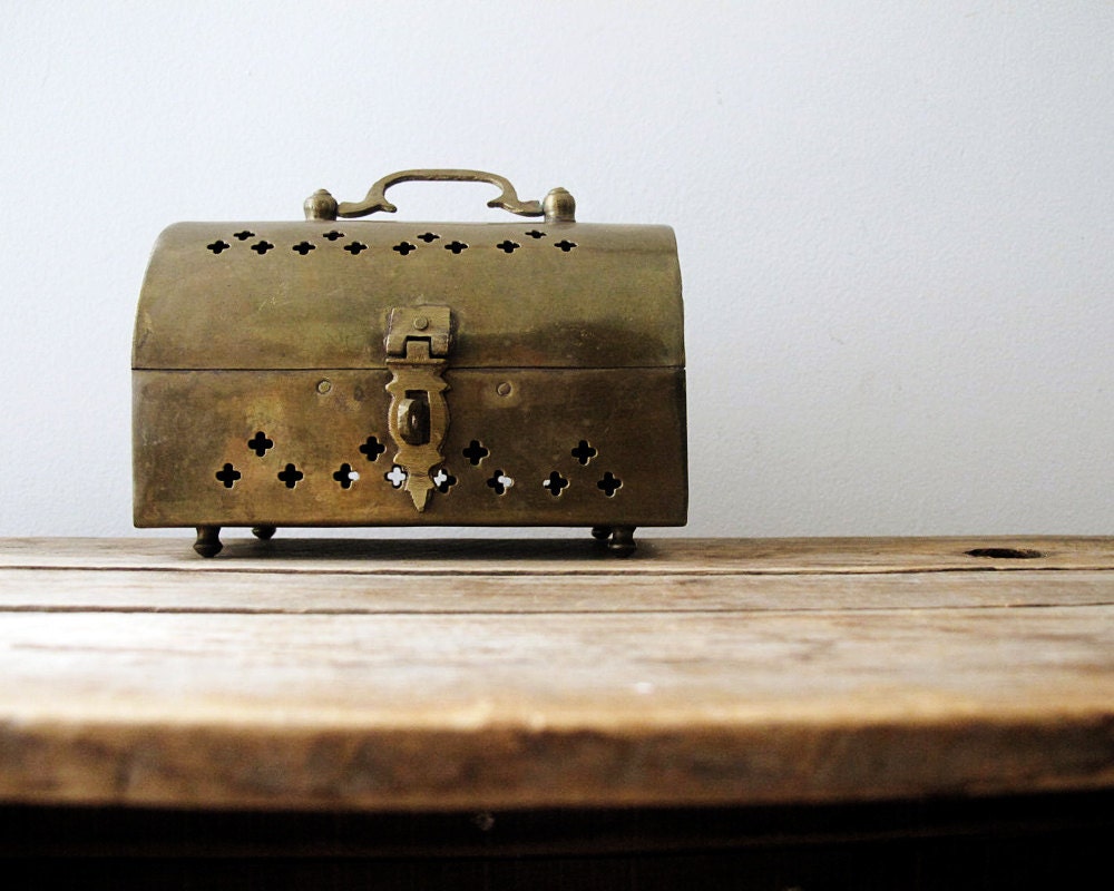 Antique Cricket Box, Brass, Holiday Gift Box - LittleKittenVintage
