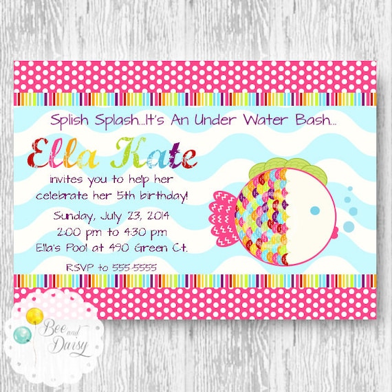 Rainbow Fish Invitation for Birthday Party or Baby Shower - DIY Girls Printable Invite by BeeAndDaisy Il_570xn