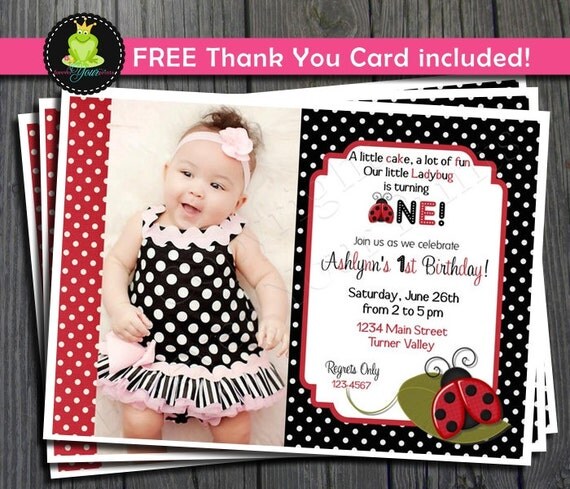 Ladybug Birthday Invitation - FREE Thank You Card included Il_570xn