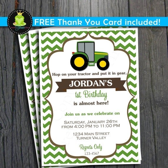 Tractor Birthday Invitation - FREE Thank You Card included Il_570xn