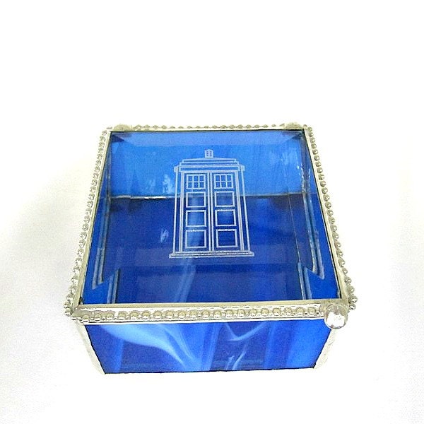 Blue Tardis Stained Glass Box Gift for Him by shopworksofglass