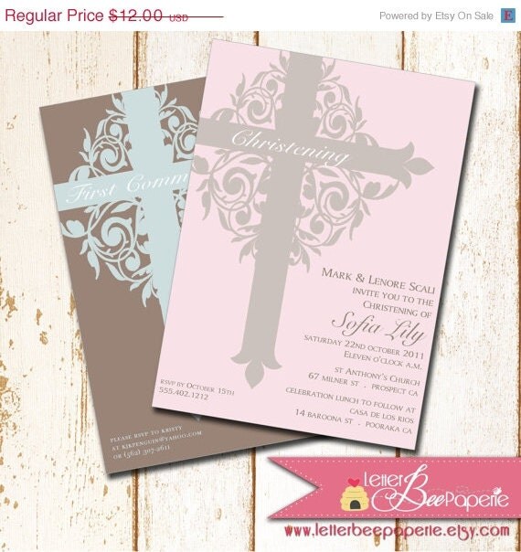 ON SALE Ornate Cross Baptism / Christening Invitation - Choose Your Colors- Printable DIY Invite - Girl / Boy / Twins - Confirmation/First Il_570xn